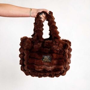 Minky Couture Faux Fur Annie Bag . Fully Lined. Color-Ripple Chocolate. New